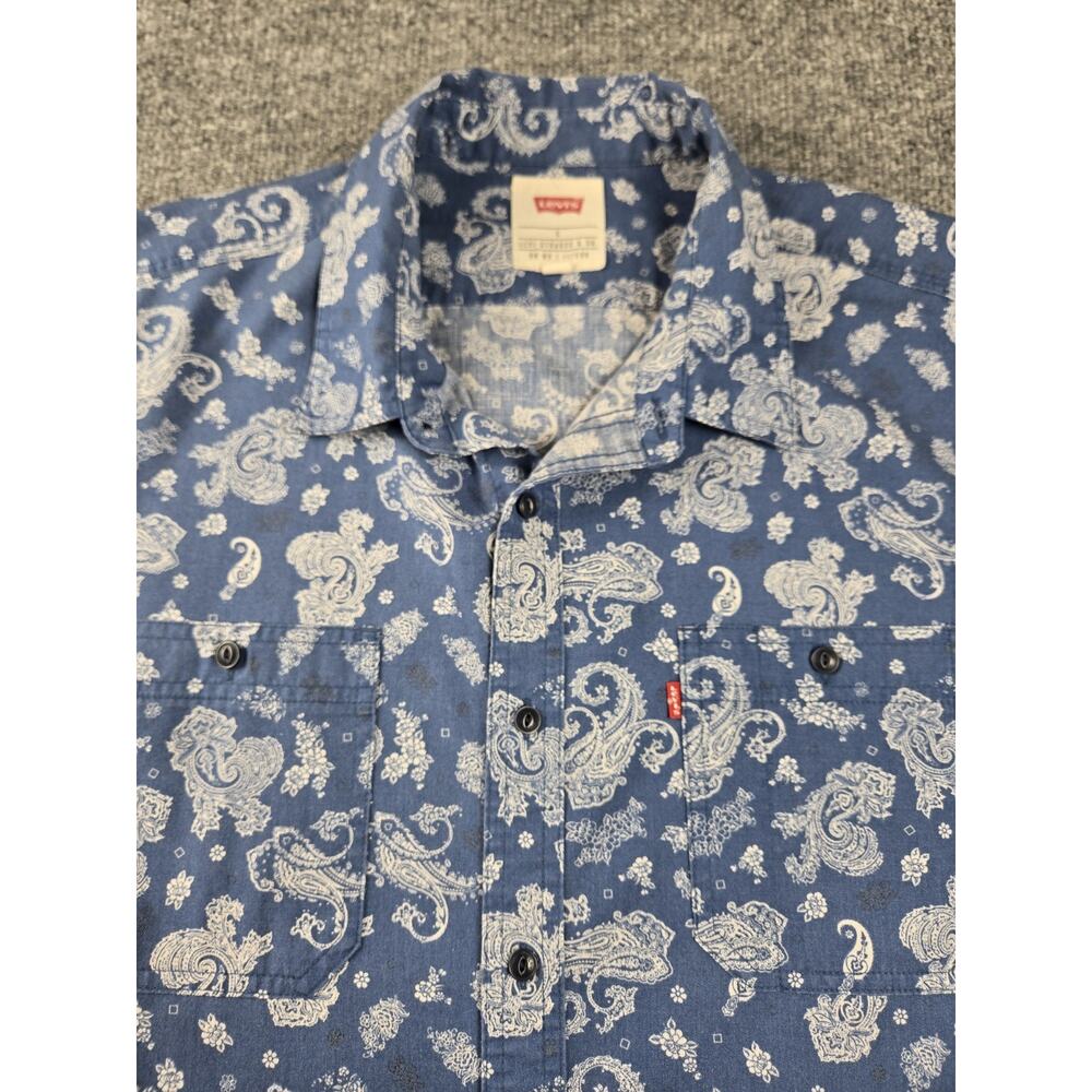 Levi's Men's L Paisley Blue‎ Button-Up Shirt Short Sleeve #443